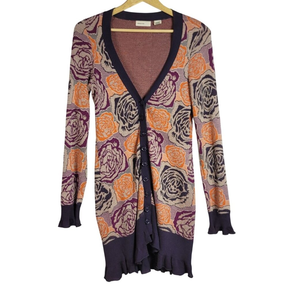 Anthropologie Sleeping On Snow Cardigan Purple Small Blooming Jacquard Sweater